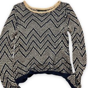 Rag & Bone Rowan Sweater Size Small Blue Tan Geometric Knit Pattern.
